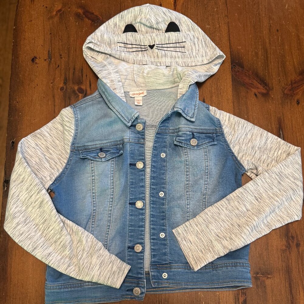 Cat & Jack sweatshirt/ jean jacket with cat ear hood, Size 10